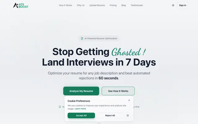 Screenshot of Free ATS Resume Checker | Beat ATS in 60s – ATSBoost