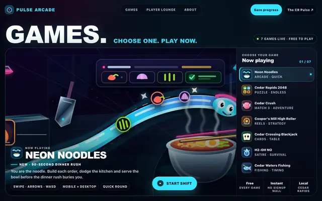Screenshot of Pulse Arcade — Play the News