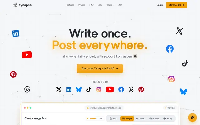 Screenshot of Synapse | Write once. Post everywhere.