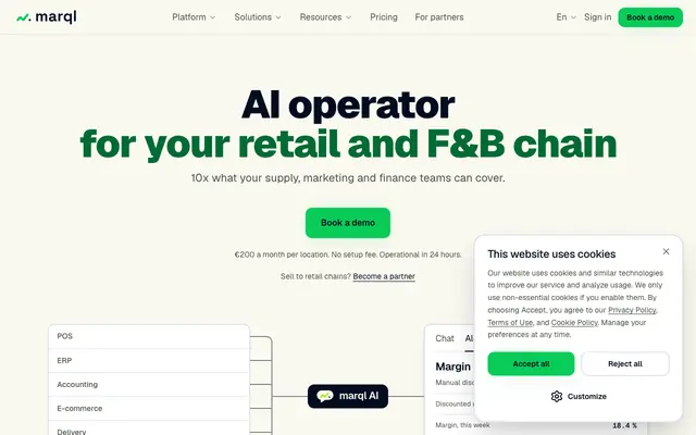 Screenshot of marql chat — AI copilot for retail & HoReCa chains