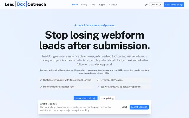 Screenshot of Stop losing webform leads in inboxes and spreadsheets.
