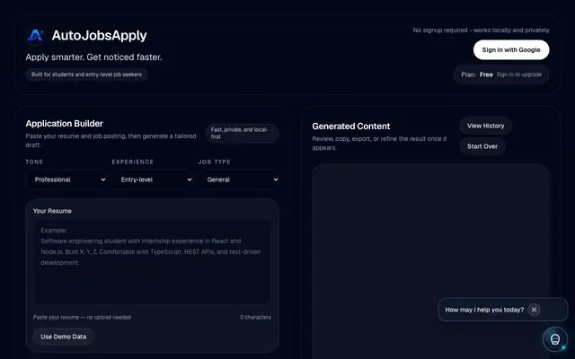 Screenshot of AutoJobsApply | AI Resume Builder & Cover Letter Generator