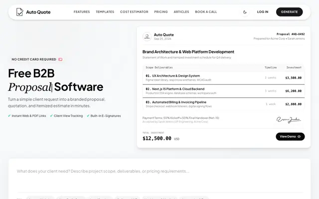 Screenshot of Auto Quote | AI Quotation & Invoice Generator