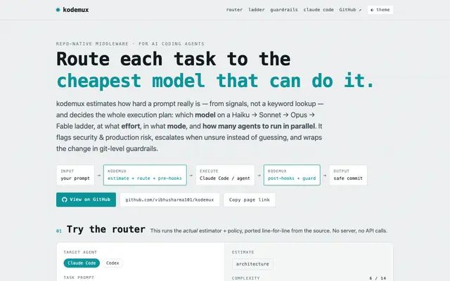Screenshot of kodemux — the routing layer for AI coding agents