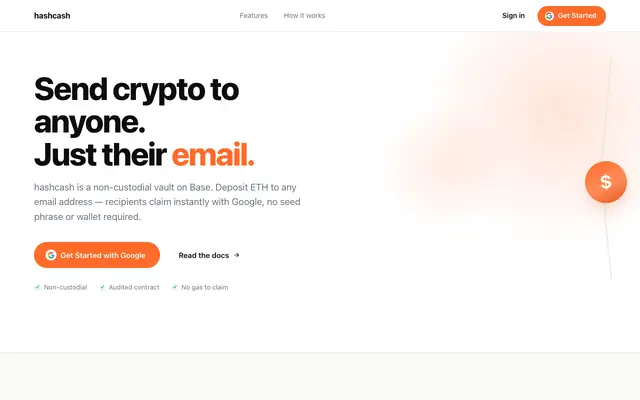 Screenshot of hashcash — pay USD to any email