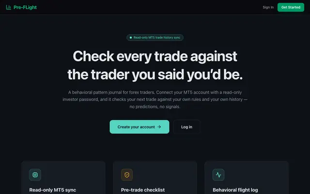 Screenshot of Preflight — forex trading discipline