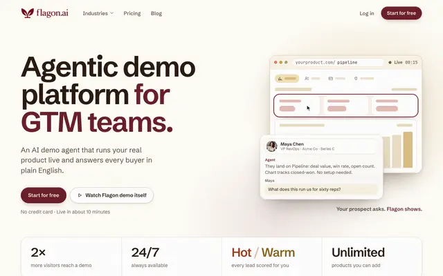 Screenshot of Flagon — Agentic demo platform for GTM teams