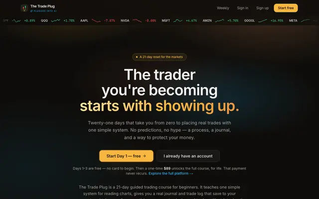 Screenshot of The Trade Plug — The trader you're becoming