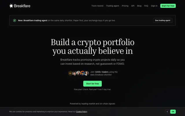 Screenshot of Breakflare | Build a crypto portfolio you believe in