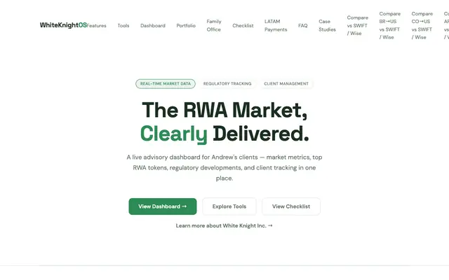 Screenshot of WhiteKnightOS — RWA Advisory Dashboard