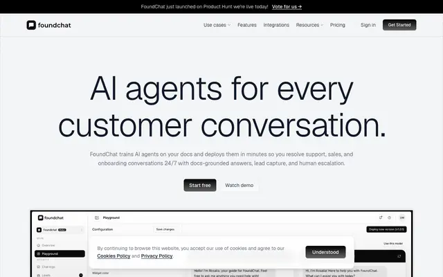 Screenshot of FoundChat: AI Agents for Customer Experience & Support