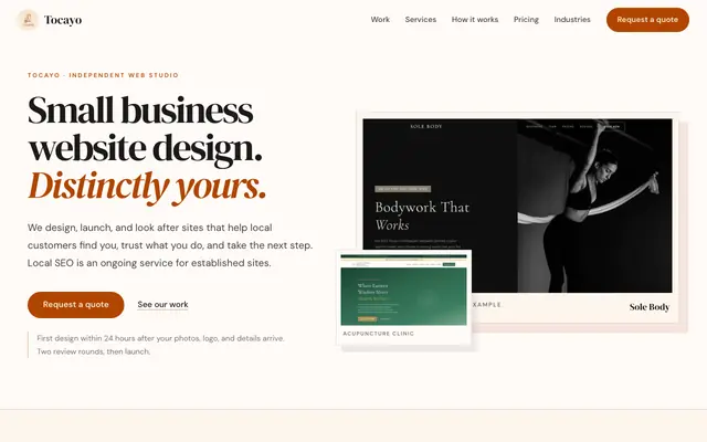 Screenshot of Small Business Website Builder | Tocayo Builds It For You