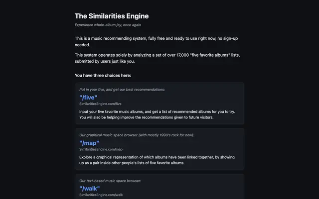 Screenshot of The Similarities Engine - Music Recommending System