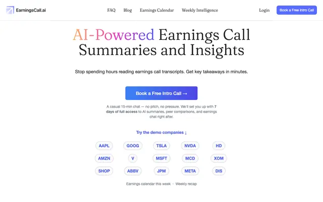 Screenshot of AI-Powered Stock Earnings Call Summaries and Insights