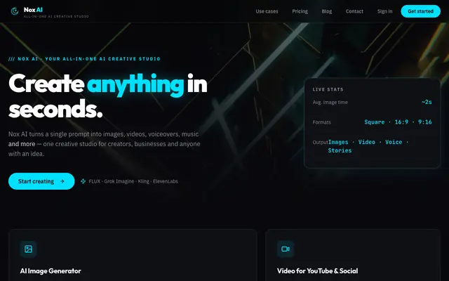 Screenshot of Nox AI — Your all-in-one AI creative studio