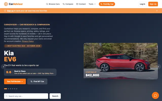 Screenshot of CarAdvisor — Car Research & Comparison