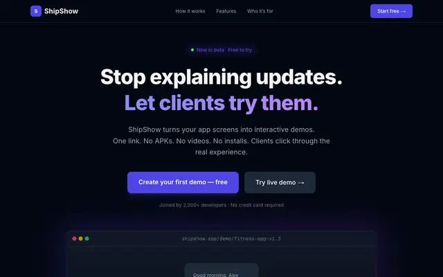 Screenshot of ShipShow — Show every update of your app with a simple link