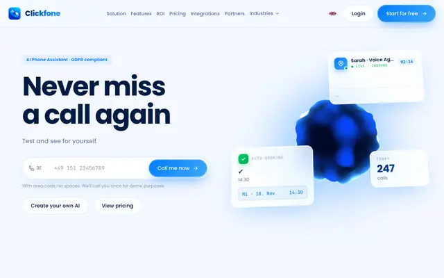 Screenshot of Clickfone — KI-Voice-Agents für dein Telefon