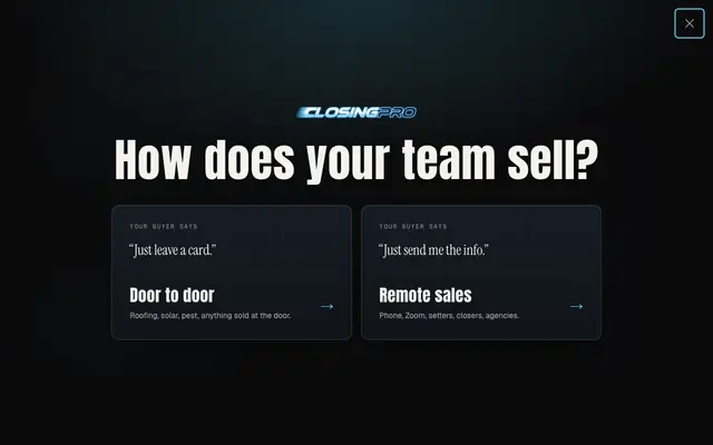 Screenshot of ClosingPro | The AI sales trainer built for the door