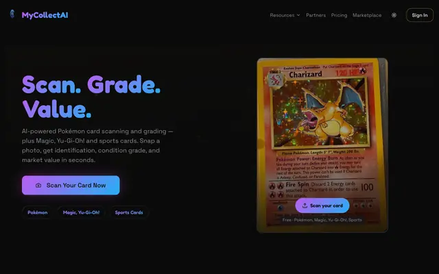 Screenshot of MyCollectAI – AI Card Grading & Value Scanner