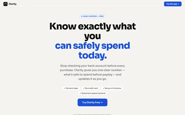 Screenshot of Clarity — Know exactly what you can safely spend