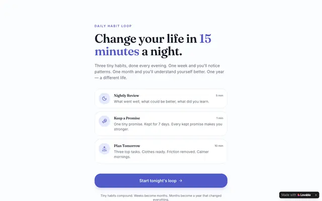Screenshot of Daily Habit Loop — Change your life in 15 minutes a night