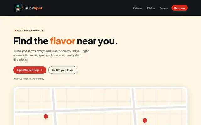Screenshot of TruckSpot — Find the Flavor Near You