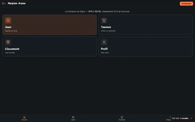 Screenshot of Morpion Arena — Accueil