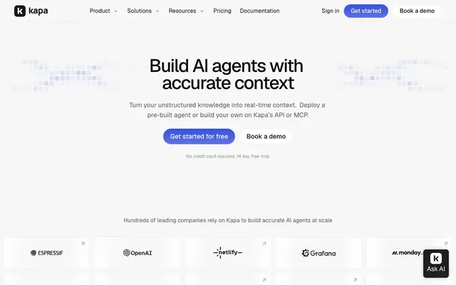 Screenshot of kapa.ai - AI Assistant for Technical Documentation