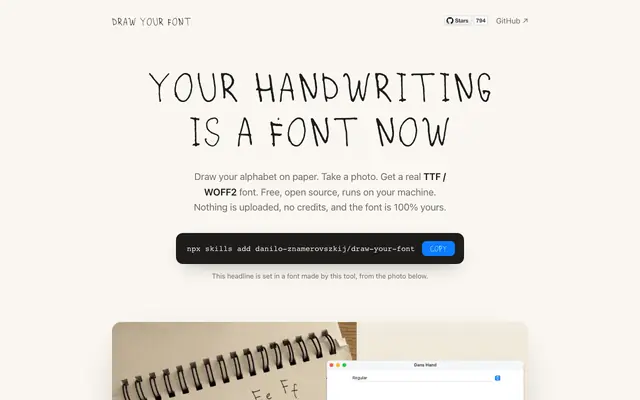 Screenshot of draw-your-font - turn a photo of your handwriting into a real font