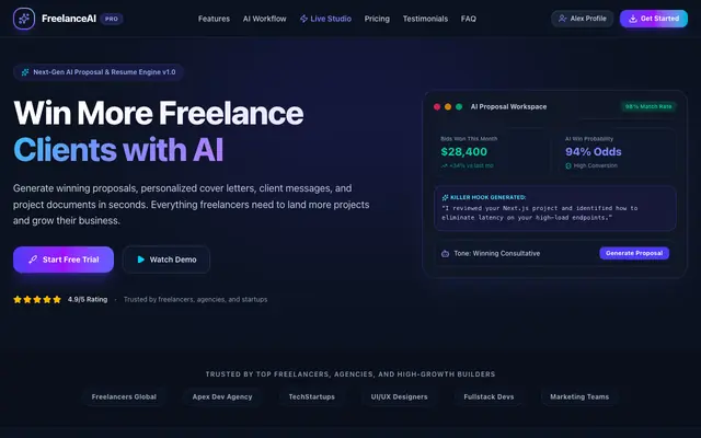 Screenshot of FreelanceAI Pro | AI Job Finder, Proposal Studio & Client Risk Radar