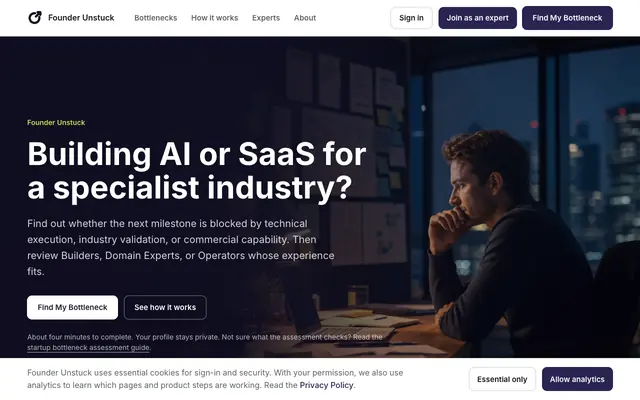 Screenshot of Bottleneck Assessment for B2B AI and Vertical SaaS Founders