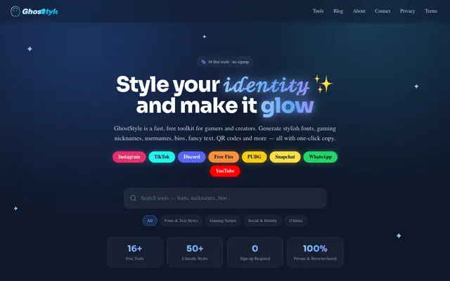 Screenshot of Fancy Text Generator - 100+ Cool Fonts for TikTok & Instagram | GhostStyle
