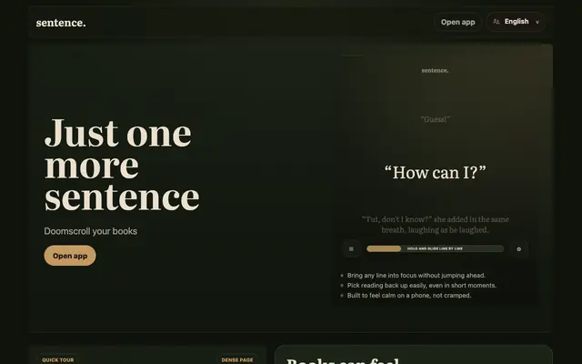 Screenshot of sentence. | A calmer way to read real books