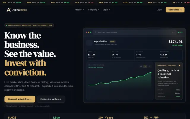 Screenshot of AlphaMetric