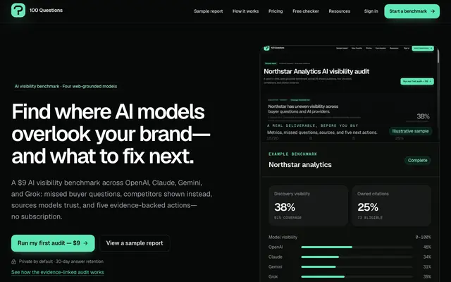 Screenshot of 100 Questions — AI Visibility Audit & Benchmark Tool