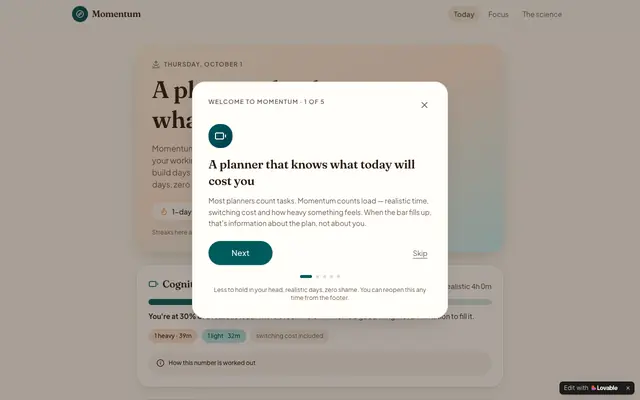 Screenshot of Momentum — An ADHD Planner That Actually Works