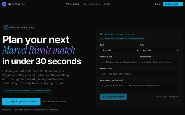 Screenshot of Marvel Rivals Coach — Free AI Esports & Gaming Coach