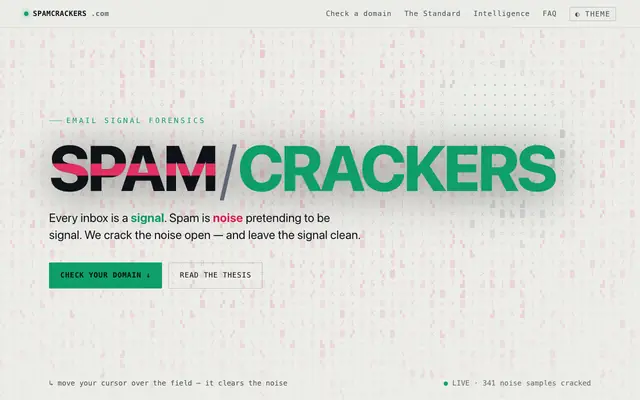 Screenshot of SpamCrackers — Free SPF, DKIM & DMARC Checker & Email Signal Standard