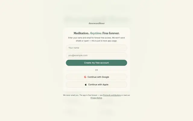 Screenshot of RenewandReset — Free meditation moments