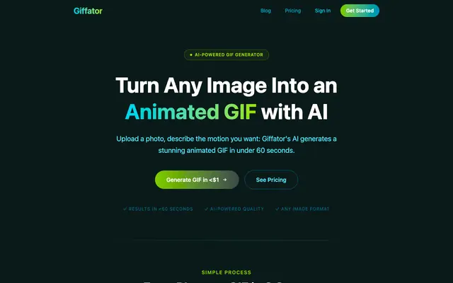 Screenshot of Giffator: AI GIF Generator | Turn Any Image Into an Animated GIF