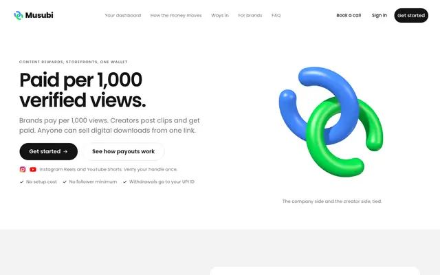 Screenshot of Musubi — Sell anything digital across India · Musubiclip