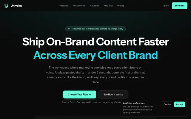 Screenshot of Univoice — Brand Voice Workflow for Marketing Agencies