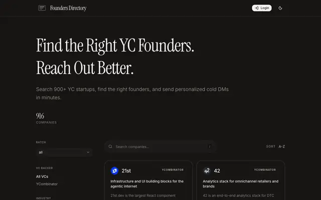 Screenshot of Founders Directory