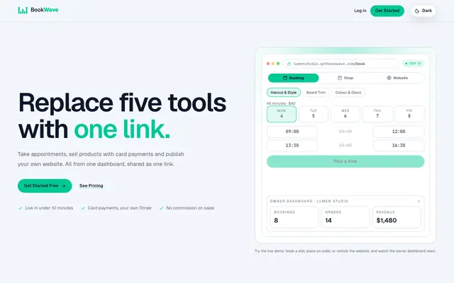 Screenshot of BookWave — Booking System, Online Shop & Website Builder for Local Businesses