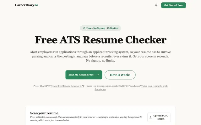 Screenshot of CareerDiary - AI Career Platform