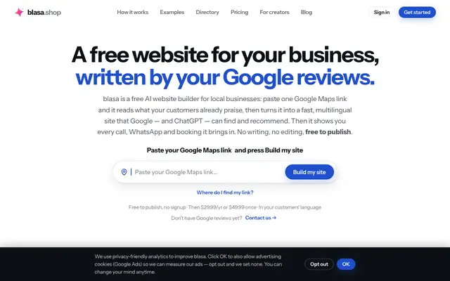 Screenshot of Free Business Website From Your Google Reviews | blasa