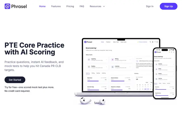 Screenshot of Phrasel: Free PTE Core Practice and Mock Tests