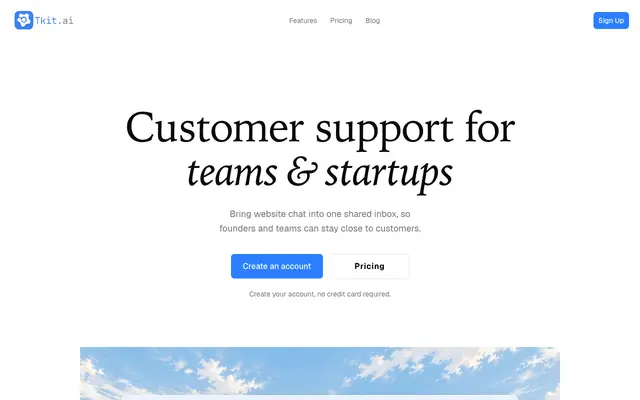 Screenshot of Live Chat Widget & Shared Support Inbox for SaaS | tkit.ai
