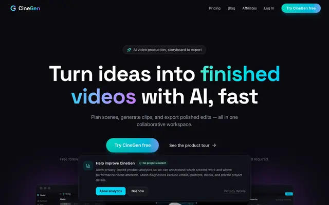Screenshot of CineGen — AI Video Production Studio